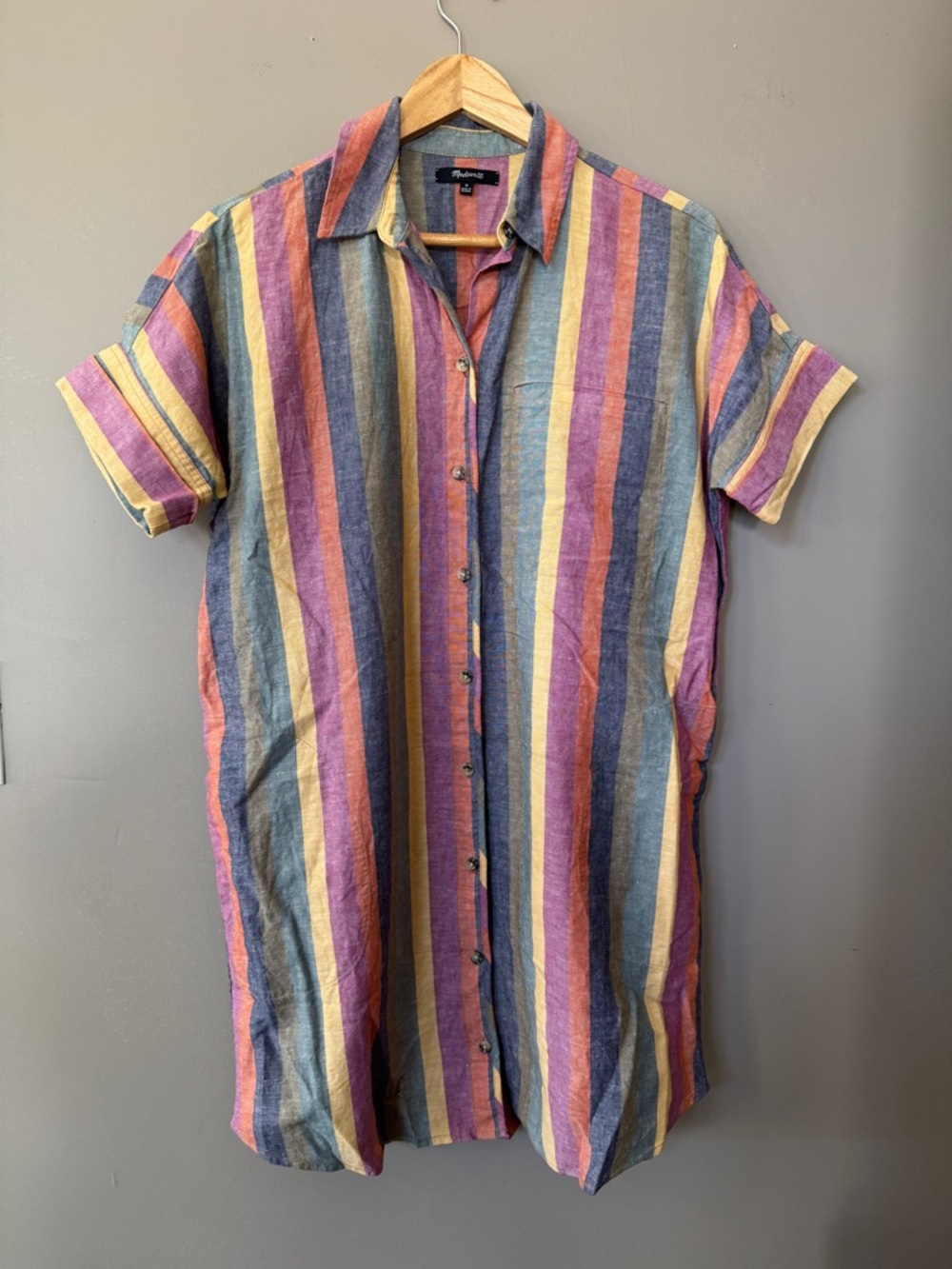 Madewell Multicolor Vertical Stripe Short-Sleeve Button-Down Dress